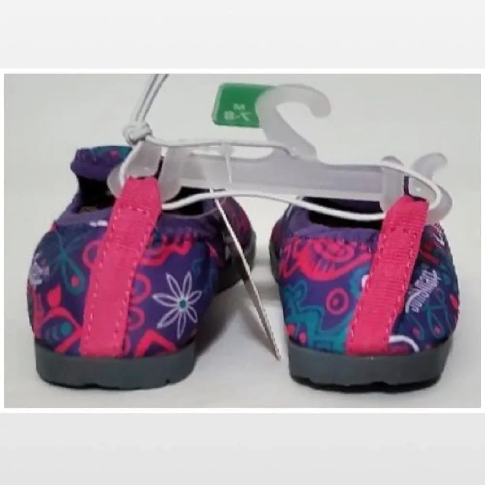 New Aqua Leisure Water Shoes Kid Size 7 8 Purple Floral Slip Ons